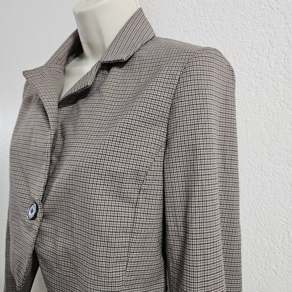 HOUSE OF HARWLOW 1960 Tan Micro Houndstooth Cropped Blazer Size XS - Picture 4 of 8
